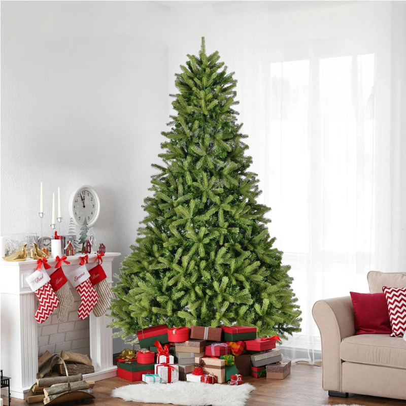 9Ft Artificial Christmas Tree with 2576 PE&PVC Mixed Branch Tips Unlit Hinged Premium Holiday Decoration Foldable Metal Stand