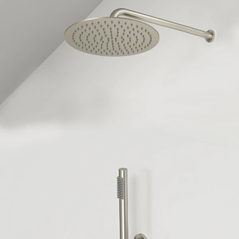 Italian minimalist concealed shower set, brushed by the part, silver embedded in the wall shower, bath nozzle, all copper.