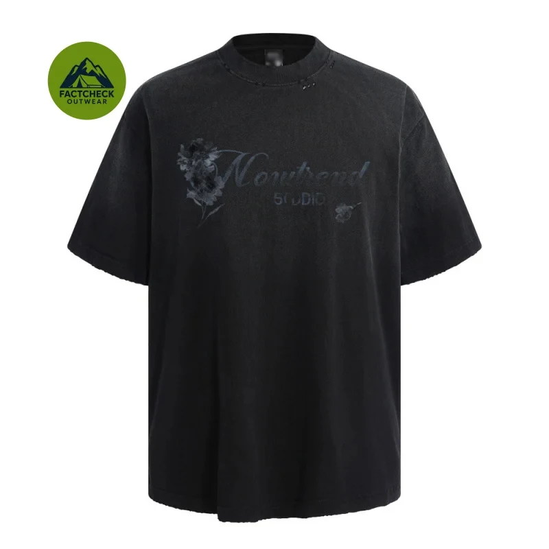 

MAQVOB Luxury Street Wear High Quality EU US Size Letter Gradient Spray-Painted Distressed Short-Sleeve Shirt Y2K TShirt