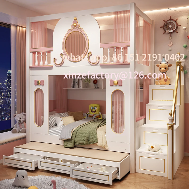 Customizable Children's bed Girl on and off bed Dream castle Princess bed Up and down with the same width Double bunk high