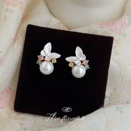 Drop oil twinkle zirconium butterfly pearl earrings light luxury niche senior sense of atmosphere unique earrings