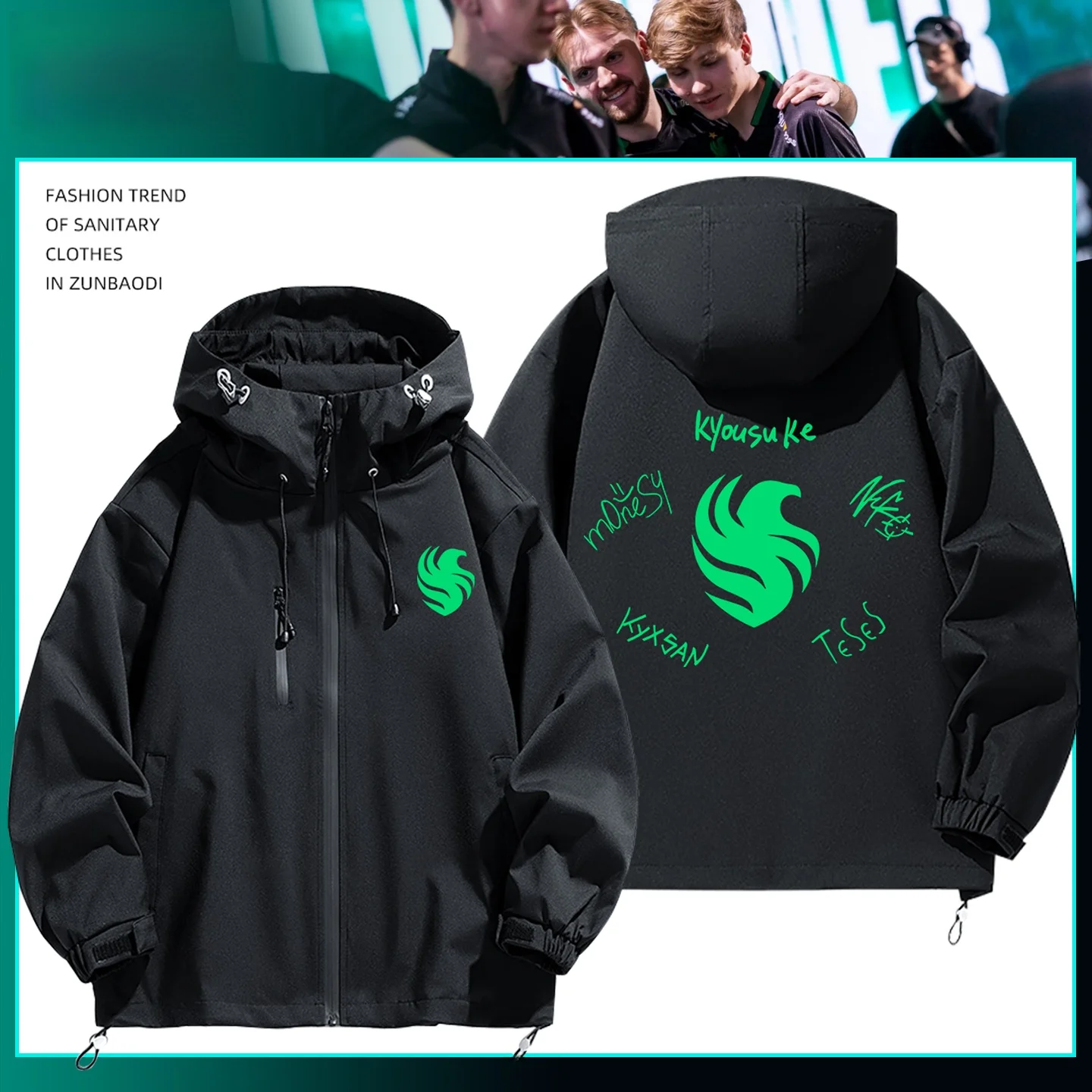 

TFalcons CS:GO Game Niko Signed Jaet Hooded Outerwear T orm Polyester Fiber Long Sve Zipper Decoration Windproof