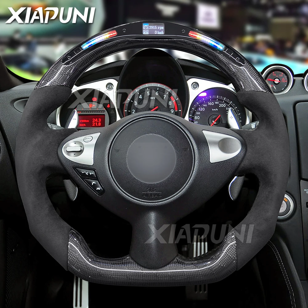 Carbon Fiber Steering Wheel Fit，Nissan 370Z Sylphy Infiniti FX50 QX70 FX37 FX35 Alcantara LED Shift Customized Sport Wheel