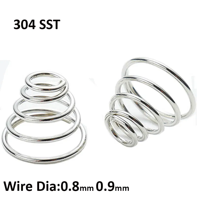 304 Stainless Steel Taper Pressure Spring Compression Springs Tower Conical Cone Wire Diameter 0.8mm 0.9mm Height 7mm-50mm