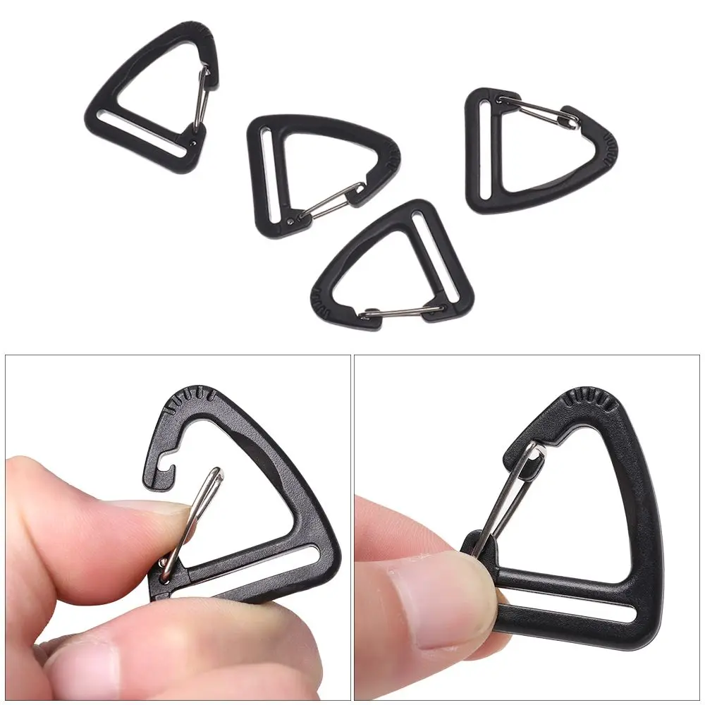 Black Plastic Alloy Climping Triangle Shape Backpack Accessories Pack Keychain Buckles Belt Clip Carabiner Outdoor Tools