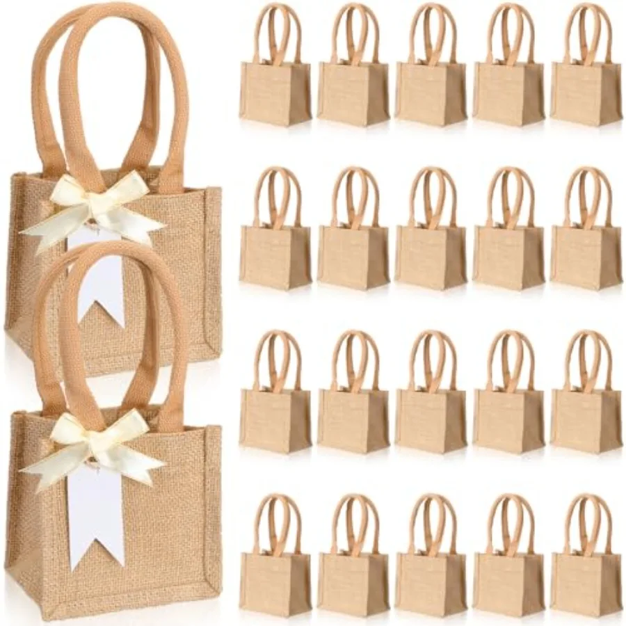 

20 Pcs Mi Burlap Jute Tote Bags with Handle Small Blank Reusable Market Grocery Bags Bridesmaids Weddg Gift