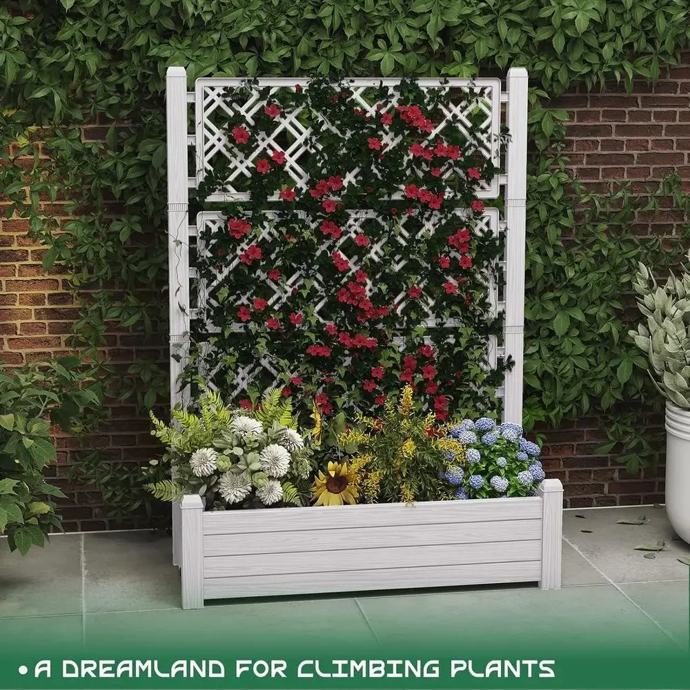 Elevated Garden Bed with Trellis, Durable Outdoor Planter for Patio or Balcony, Ideal for Growing Herbs, Vegetables, and Flowers
