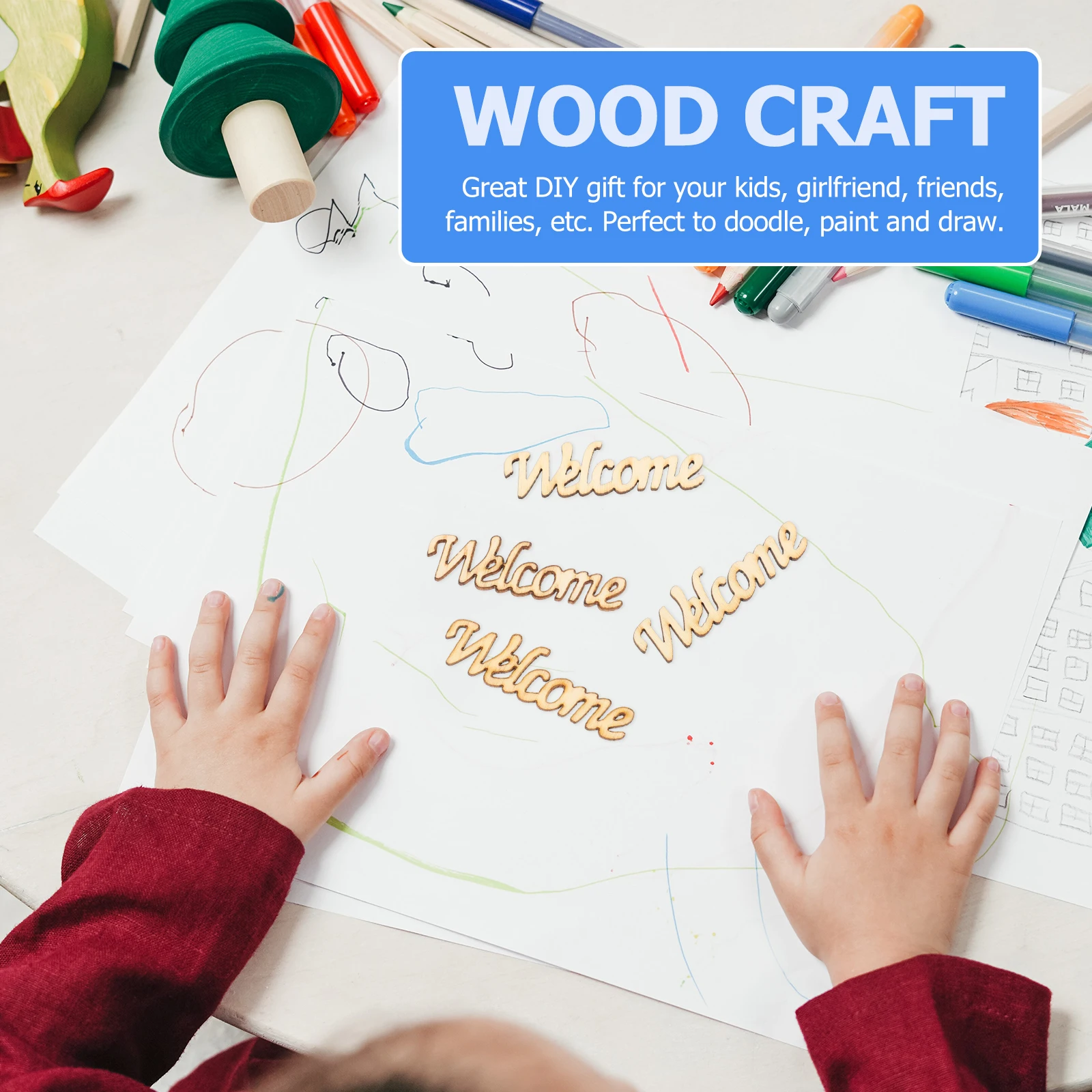 

60pcs Wooden Welcome Cutouts Unfinished Diy Craft Pieces Blank Paintable Wood Slices For Wedding Party Home Decor Hanging