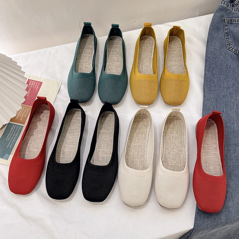 

Casual Shoes for Women Flats Comfort Shallow Square Toe Loafers Woman Daily Work Breathable Mesh Flat Shoes Summer Footwear