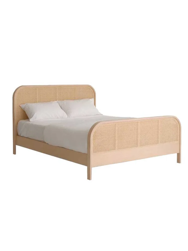 Southeast Asian-style solid wood bed rattan double bed B&B 1.8m rattan bed Nordic furniture