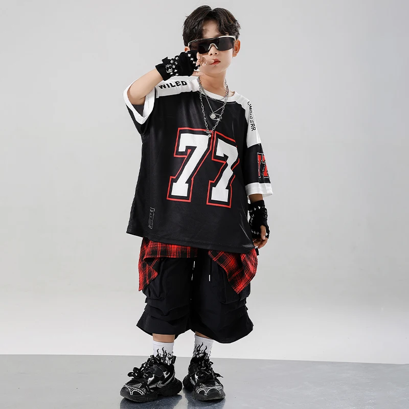 Boys Hip Hop Outfit T-shirt Shorts Girls K-pop Oversize Top Street Dancing Skirt Children Streetwear Kids Jazz Stage Clothes Set