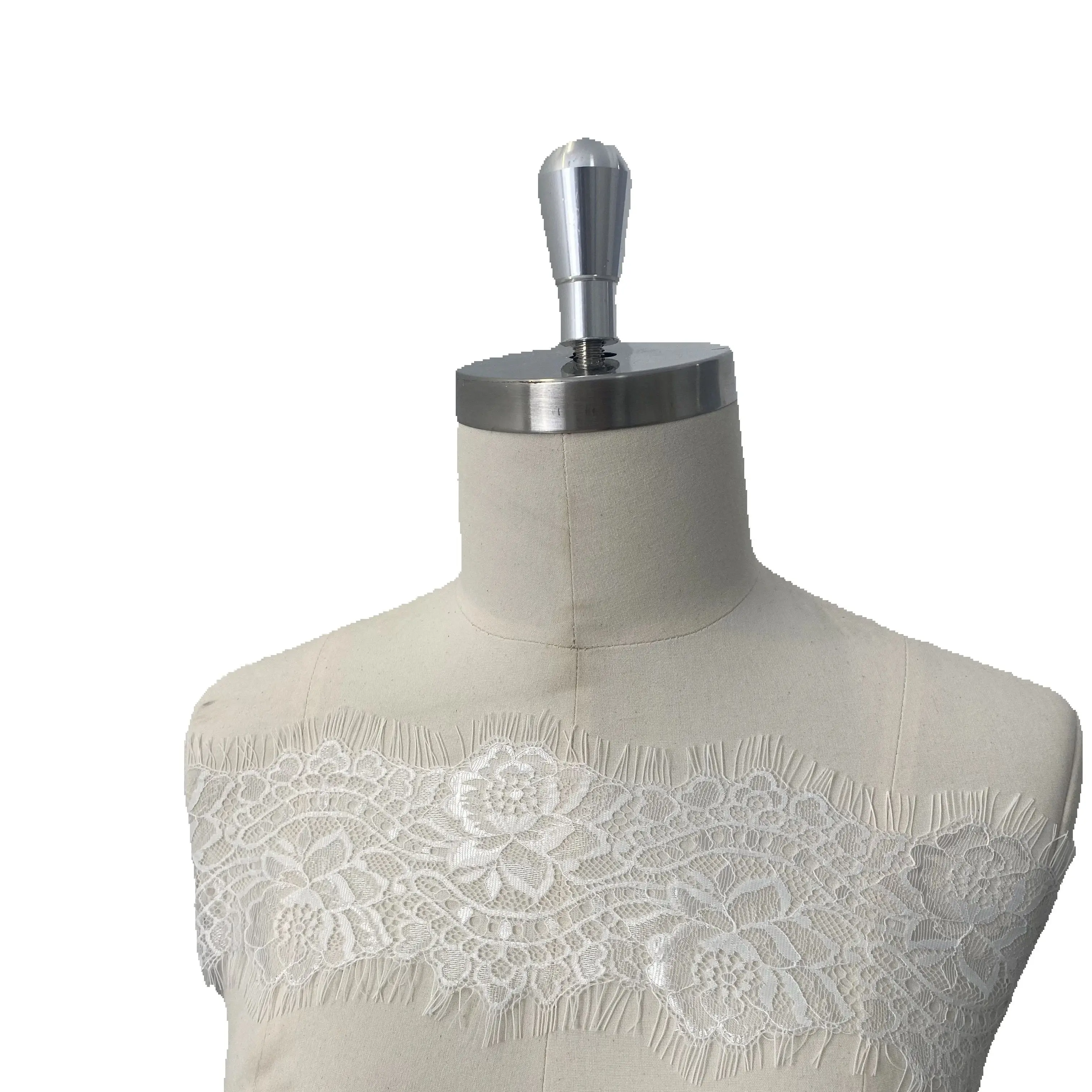 White Lace Trim Fabric, Floral Eyelash Lace for Bridal Veils or Dresses, 3 Meters Beaded Chantilly Lace, Wedding Lace Material,