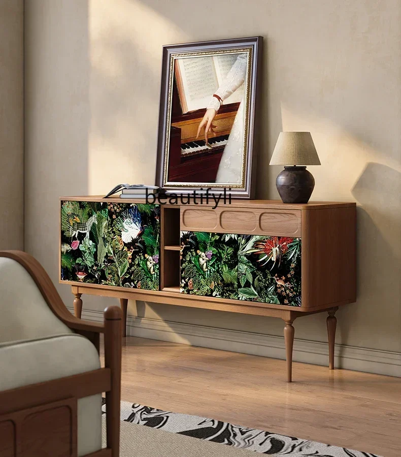 NEW Solid wood dining side cabinet French antique side cabinet living room wall integrated locker