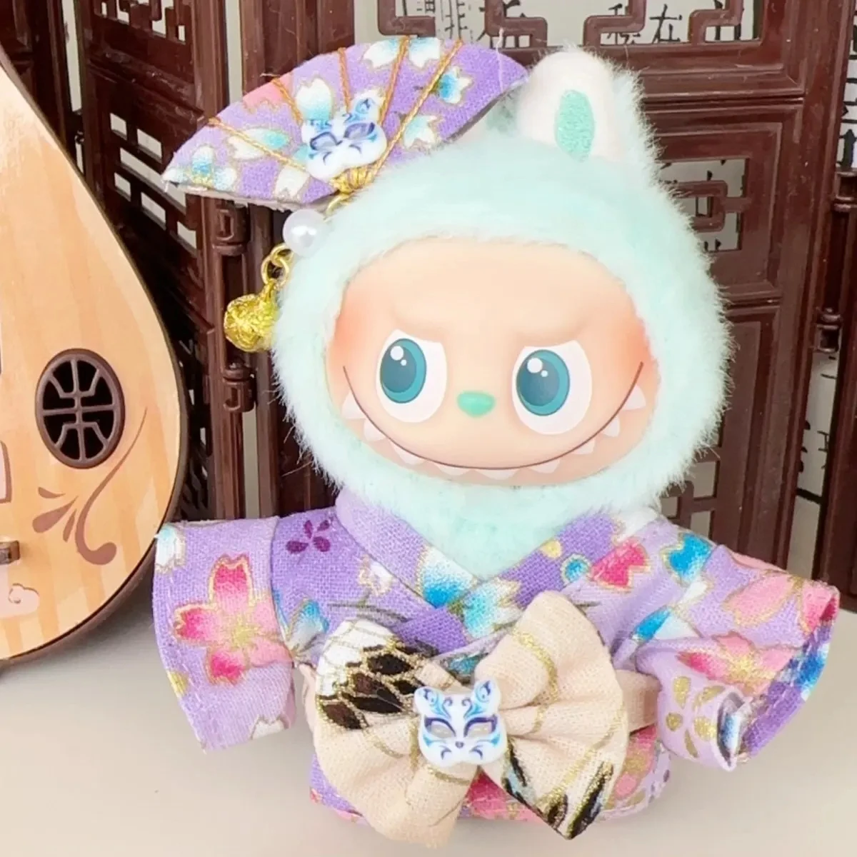 Vestiti per 10 cm Labubu 4.0 Serie di codici cardiaci Cherry Blossom Kimono Mini 4a generazione Labubu Doll Outfit Set Labubu Doll Clothes