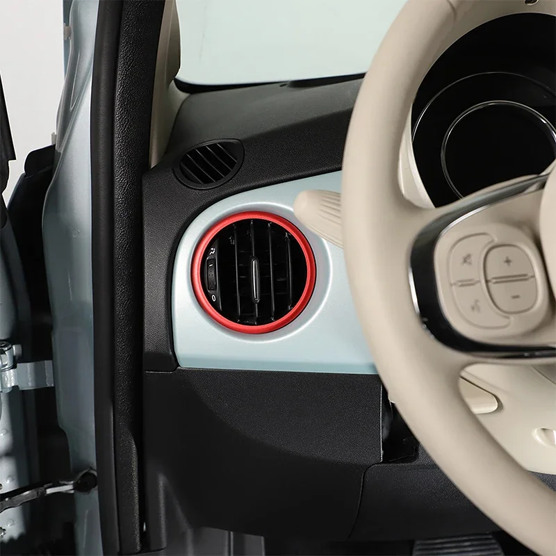 For Fiat 500 2016+ aluminum alloy red car styling center console side air outlet decorative ring sticker car accessories 2Pcs 5