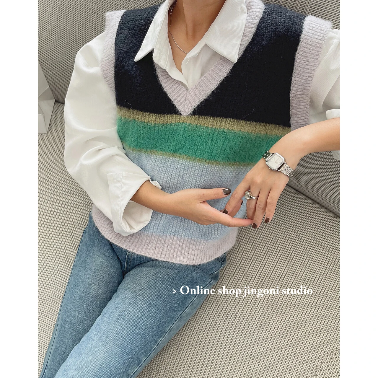 2022 Woman Plaid Faux Fur Knit Sweaters Vests New Oem Pullovers Y2k Clothes Sleeveless Tops Waistcoats Vintage Blouses Cardigans