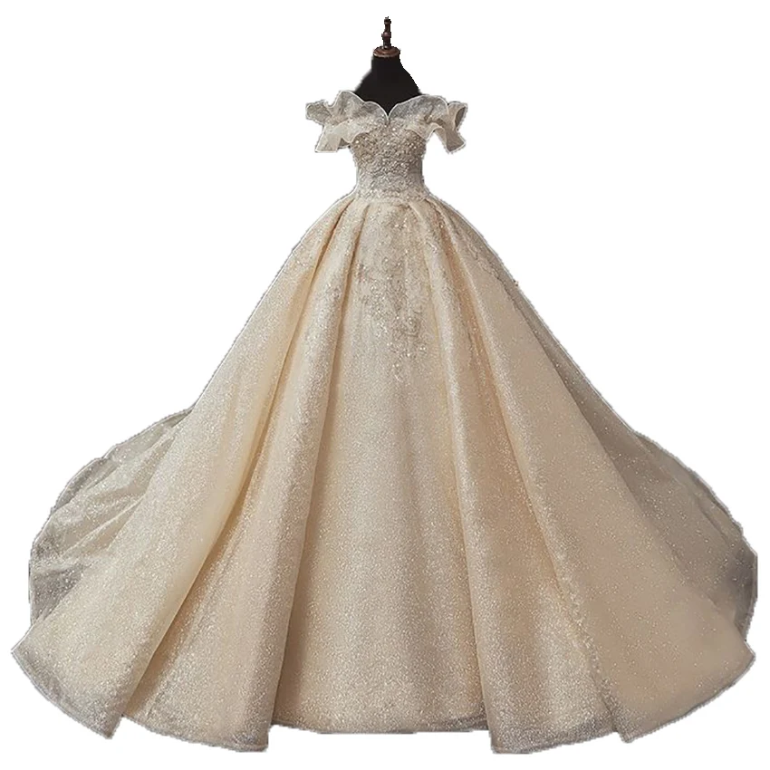 Vestido de casamento vintage em linha A para mulheres, vestido de noiva com lantejoulas, sem mangas, personalizado, trem de varredura