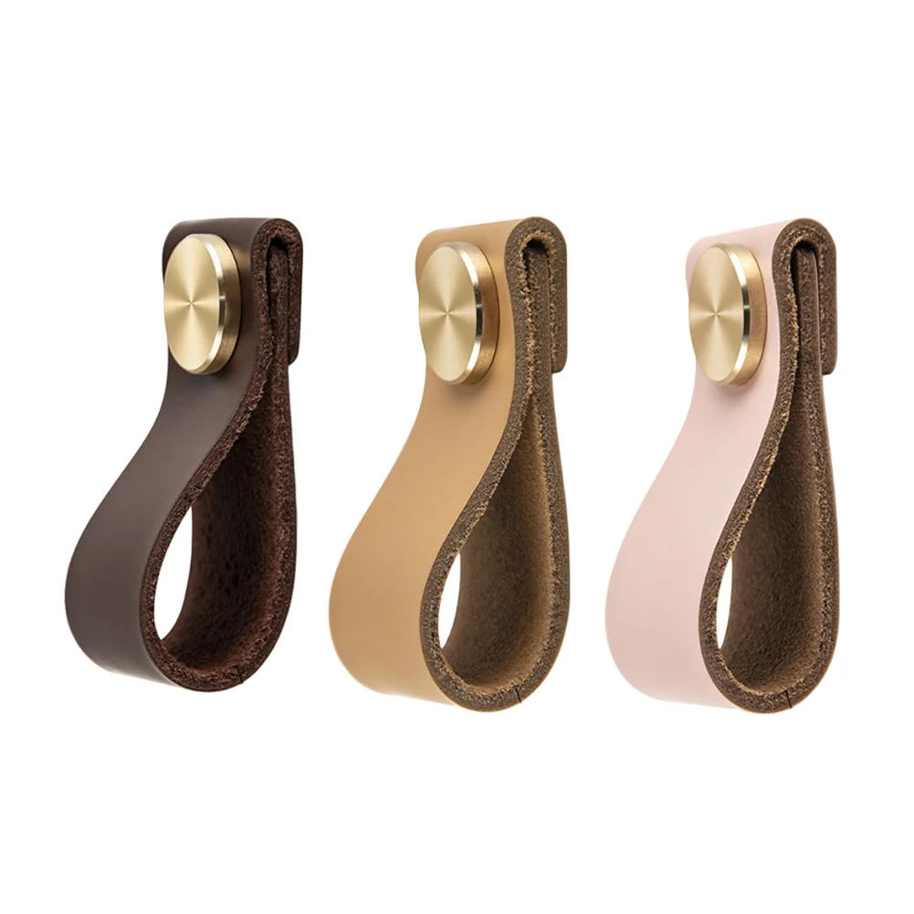 Stylish 60mm Leather Drawer Pulls Made of Full Leather with Zinc Alloy Knobs for Home For Furniture Decoration