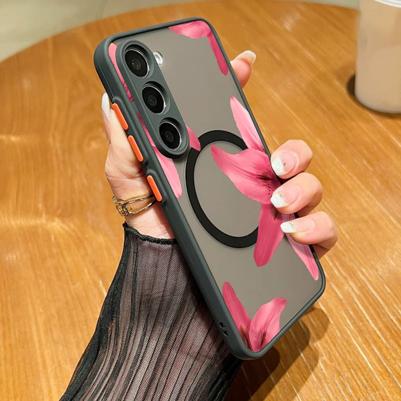 Чехол для телефона с цветочным принтом для Samsung Galaxy S25 Edge S24 Plus S23 S22 Ultra S24 S23 FE A56 A36 A26 A16 A55 A35 A15 Магнитный чехол