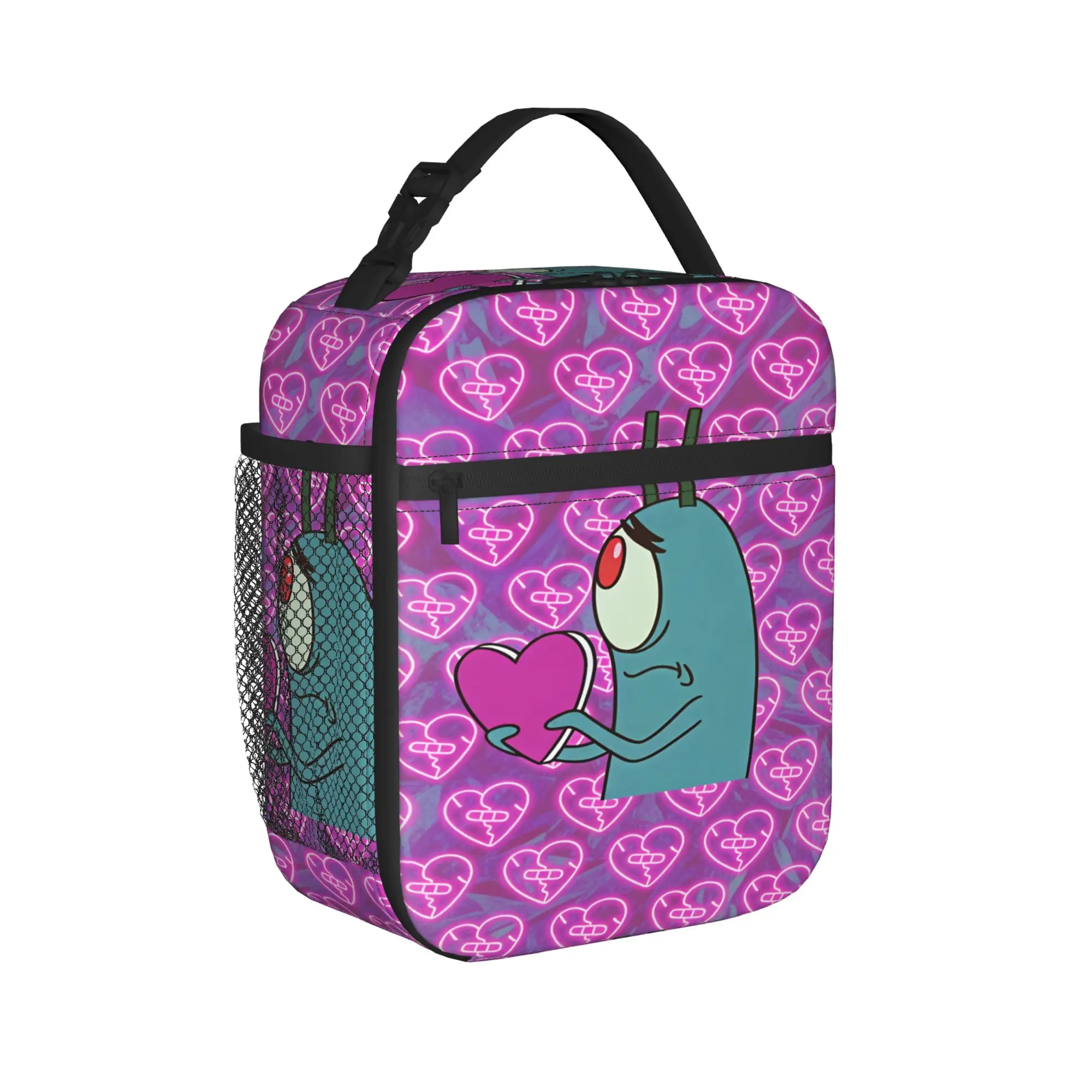 SpongeBobs Plankton  Lunch Bag  Picnic Lunch Box Girls Aesthetic Print Thermal Lunch Bags Oxford Portable Insulated Cooler Bag