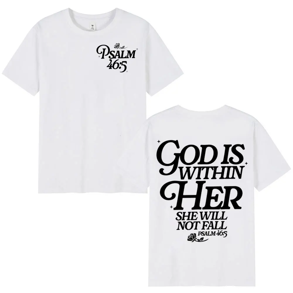 God Is Within Her Christian Bible Verse T-shirt Fashion Casual Oversized T Shirt Summer 100%cotton Short Sleeve T-shirts Unisex