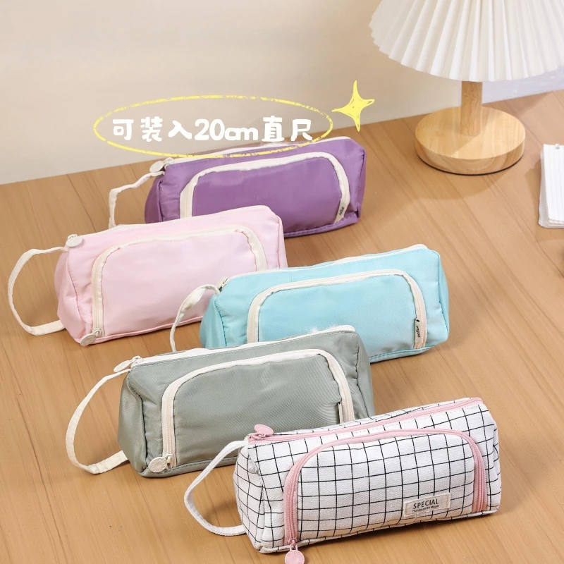 Japan Style Simple Triangular Pencil Case Large Capacity Pencil Case Multifunctional Pencil Pouch Student Portable Storage Bag