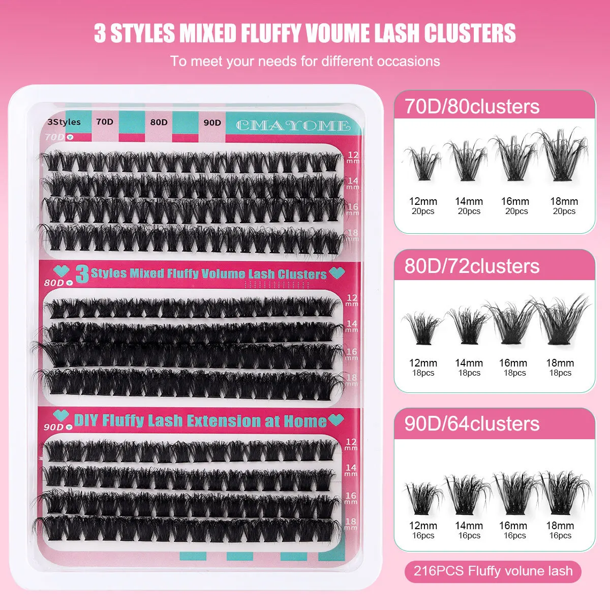 70D 80D 90D False Eyelash Set Single Cluster High-capacity Dense Curling Makeup Tools For Women