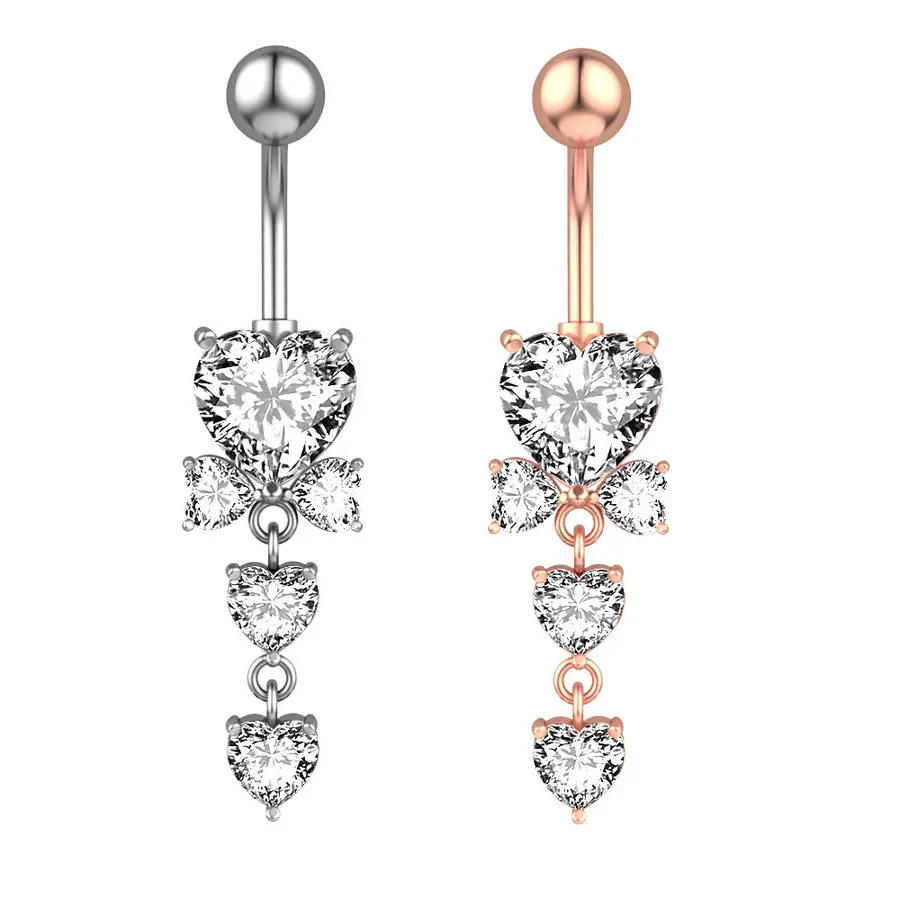 

10pcs/Lot Clear Heart CZ Belly Ring Dangle Tassel Navel Bar Piercing Ombligo Body Jewelry