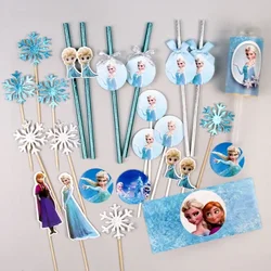 Anime Frozen Theme Girl Birthday Party Blue Series Dessert Table Decoration Elsa Princess Bow Cake Plug-in Sticker Decoration