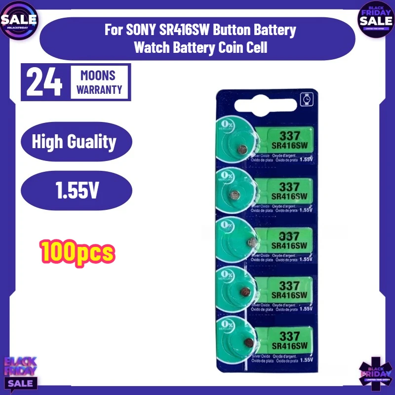 SWZY 100pcs 1.55V Batteries 623 D337 V337 SP337 1.55V Individual Packaging for SONY SR416SW Button Battery Watch Battery Coin Ce