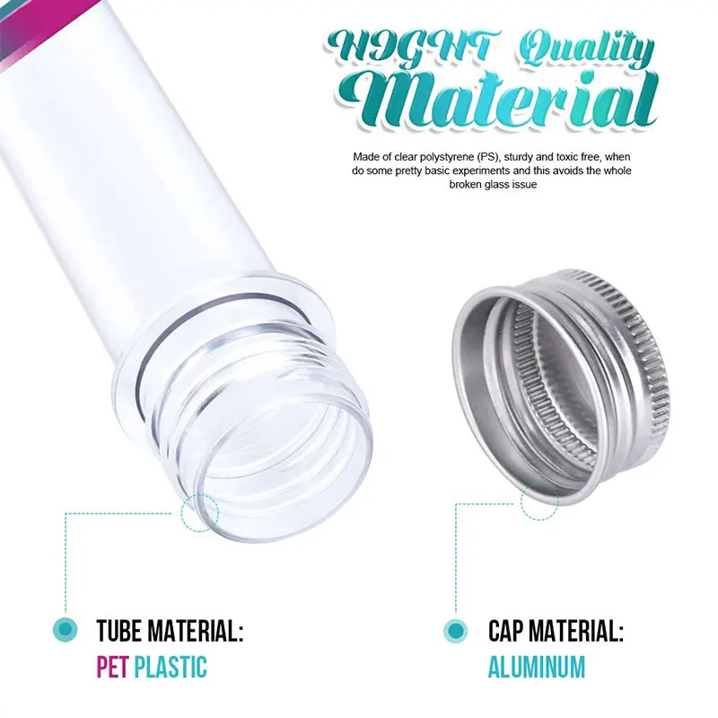 10Pcs 40 ml Clear Plastic Test Tubes Test Tubes Test Tubes with Screw Caps for Sample Science Party Candy Bath Salts