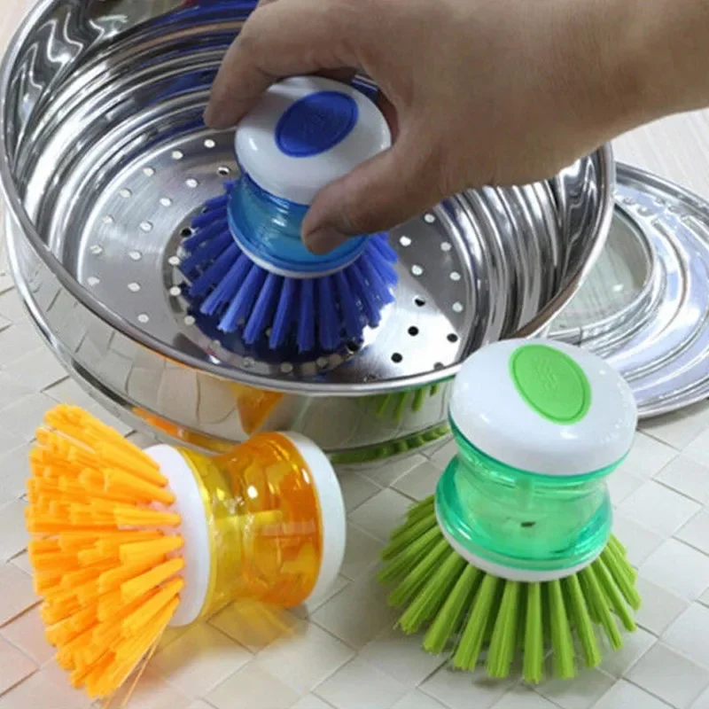 Kitchen Dishwashing Brush Dish Scrub Brush Dish Scrubber Bubble Up Brushes with Soap Dispenser for Vegetable Utensils Cleaning