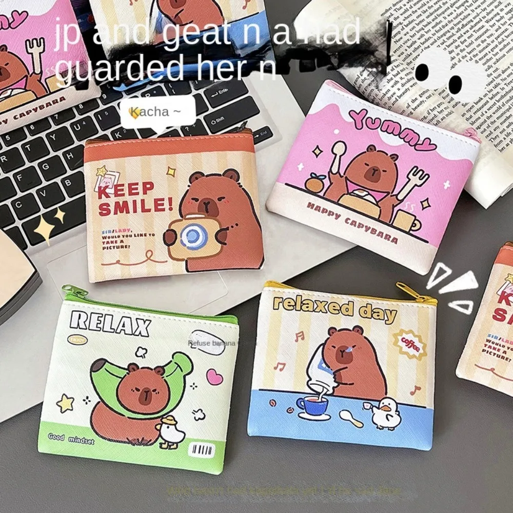 أزياء بو عملة المحفظة المحفظة للماء حقيبة مفاتيح صغيرة الكرتون لطيف كابيبارا حقيبة أحمر الشفاه