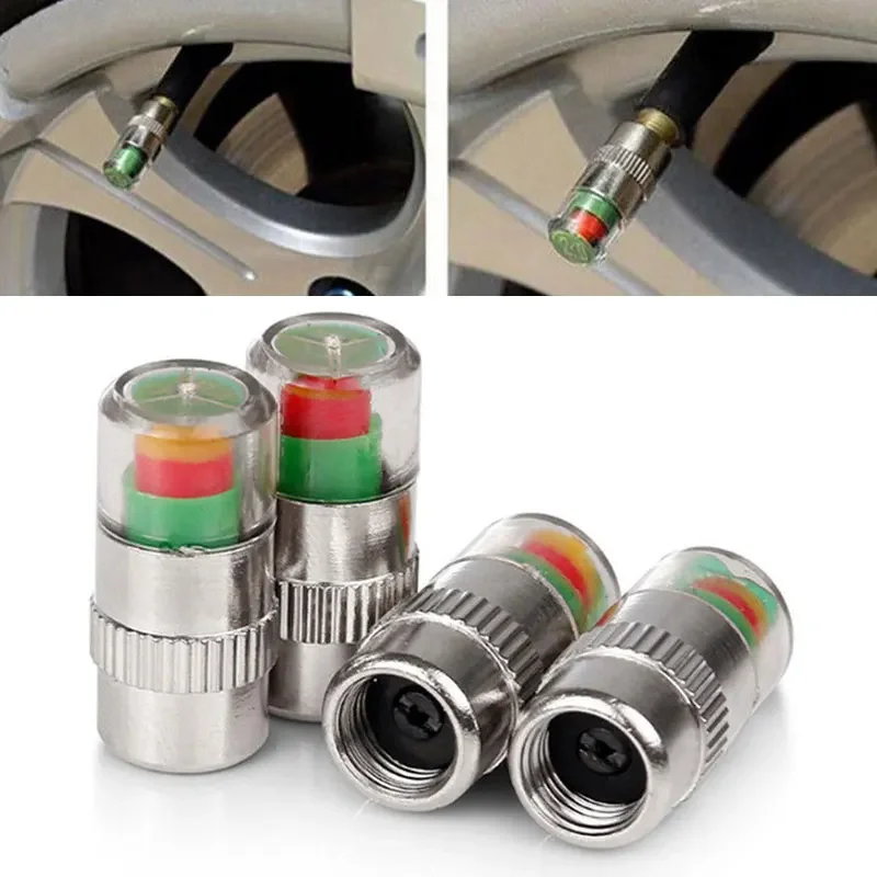 4pcs Car Tire Pressure Monitoring System Gauge Cap Sensor Indicator Anti-theft  Alert Air Pressure Gauge