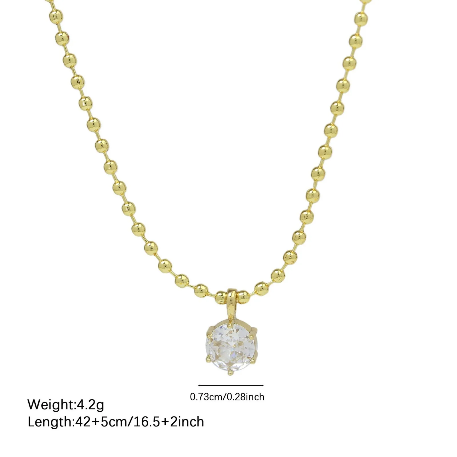 Großhandel Geometrischer Klarer Zirkonia-Anhänger Charm-Halskette 18K Vergoldete Messing-Kugelkette Stilvolles Geschenk für Frauen, 1 Stück – Detail 6