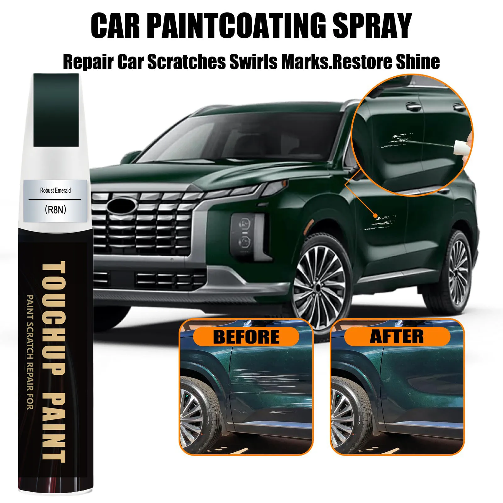 Car Touch up Paint(R8N Robust Emerald) Compatible with Hyundai, Car Paint Pen Scratch Repair Two-In-One Touch Up Paint