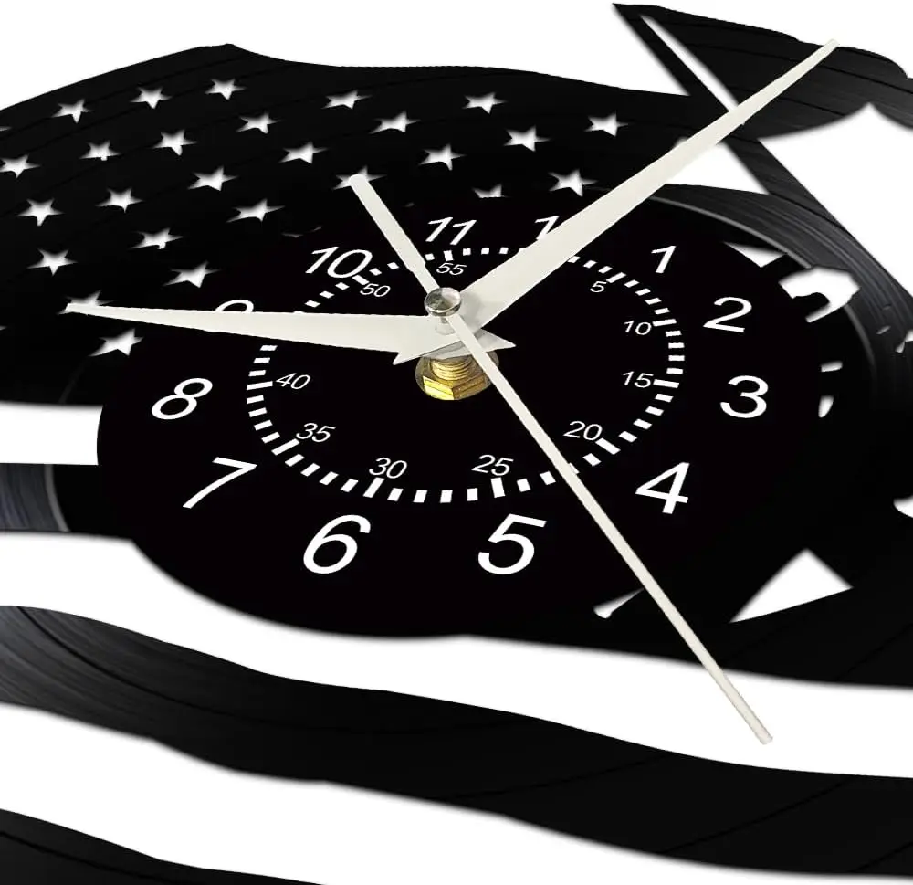 USA Flag Art Wall Clock Marine Corps War Memorial Wall Watch Modern Decorative Vinyl Record Wall Clock for Veteran Soldier Gift