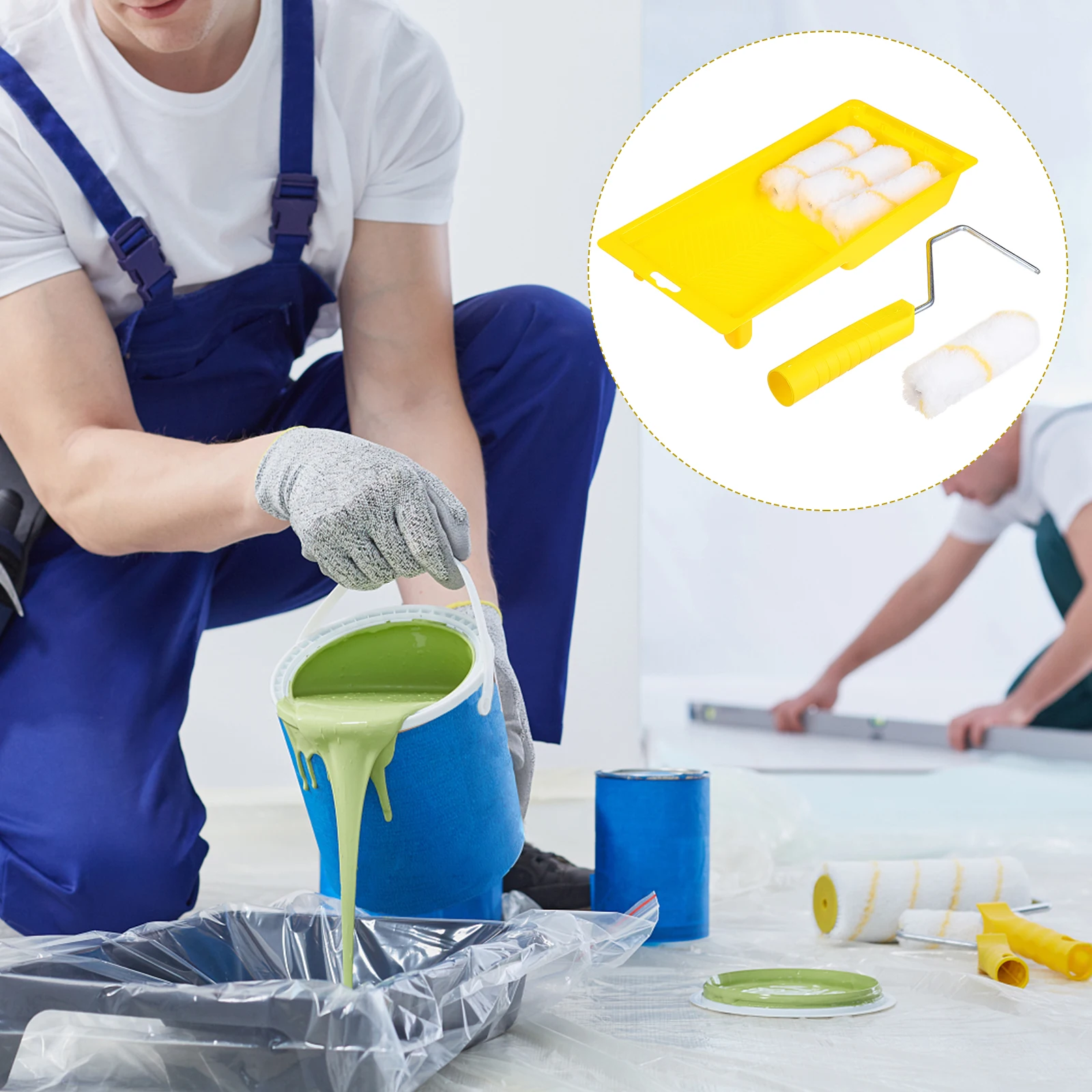 

Fiber Paint Roller Set Wall Tools Combo Kit Durable Lightweight Grip More Paint Efficient No Deformation