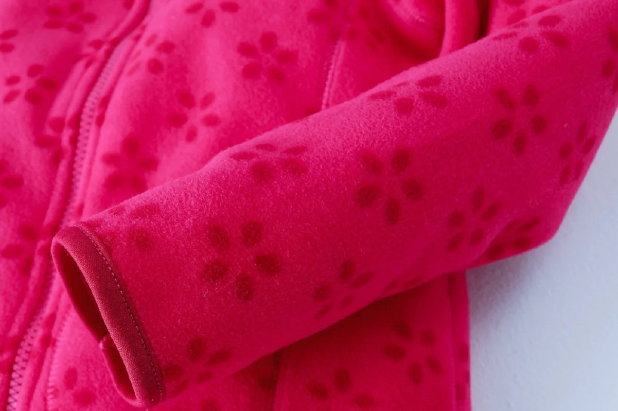 2026 Baby and Girls Rose Red Printed Sanding Fleece Full Zip Jackets Child Track Coat School Kids Outfits Tops 6