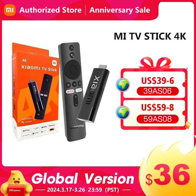 Глобальная версия Xiaomi Mi TV Stick 4K Android 11, портативное потоковое устройство, 2 ГБ, 8 ГБ, многоязычный ТВ-ключ BT5.0