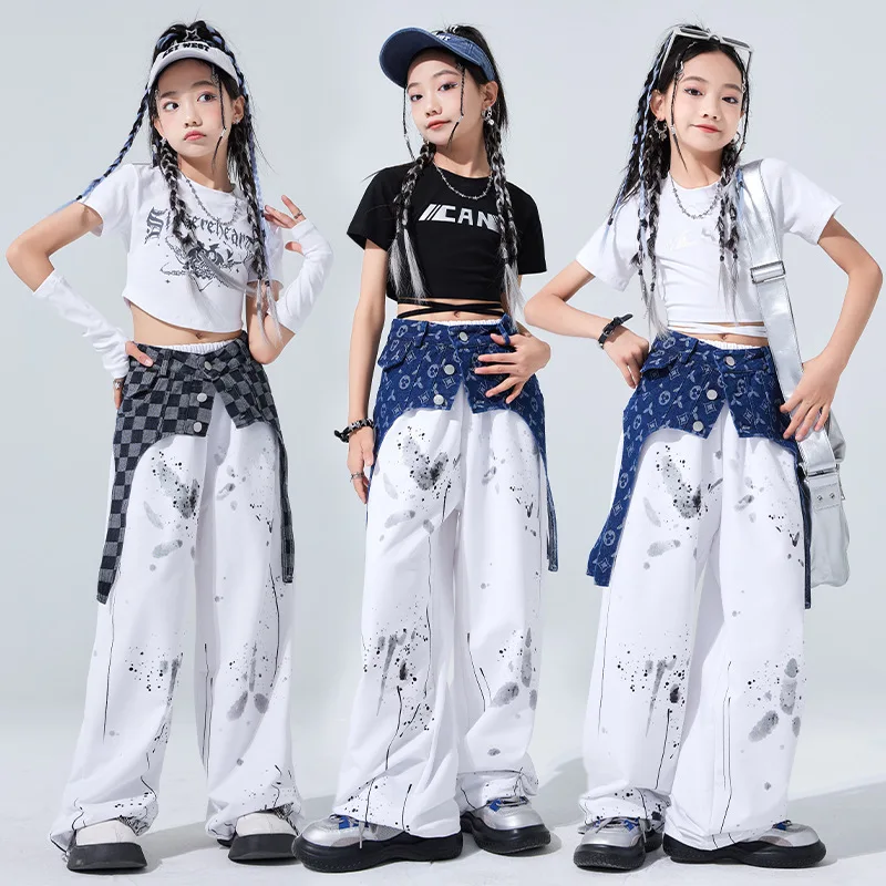 Jazz Costumes Children's Summer Girls' Hiphop Suit Korean Style Girls' Navel-Exposed Costume