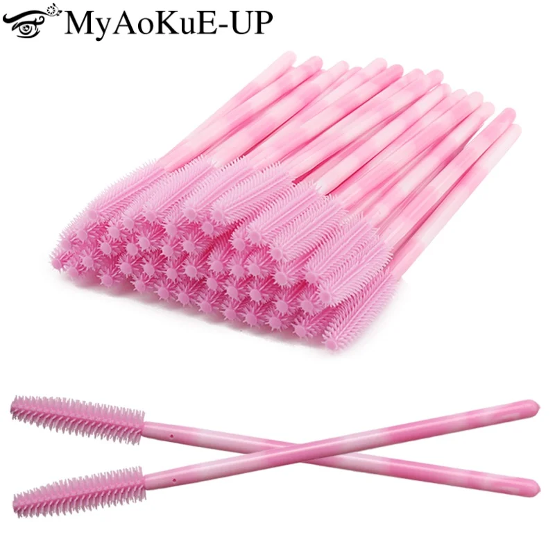 50 Stuks Wegwerp Siliconen Wimperborstel Regenboog Wimper Make-Up Kwasten Mascara Wands Microbrush Wimpers Extension Beauty Tool