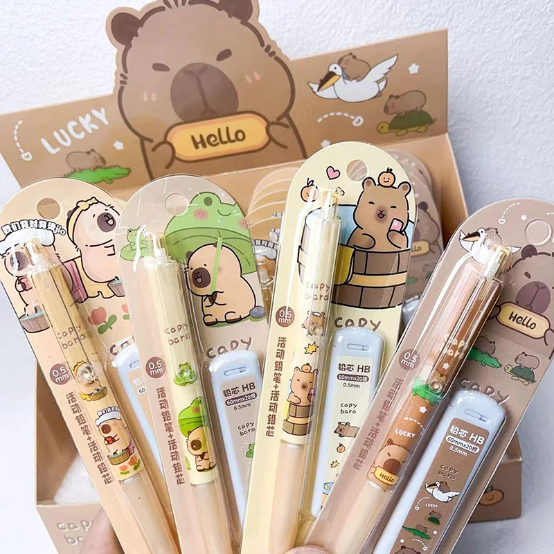 Kawaii Capybara Mechanical Pencil Set 0.5mm Drawing Writing Pencils Cartoon Stationery School Office Supplies Children\'s Gift