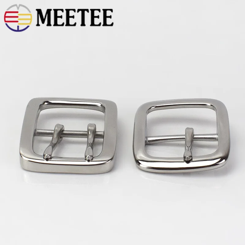 Meetee 1pc 40mm Stainless Steel Single Double Pin Buckles Men\'s Belt Buckle Head DIY High Quality Hardware Leather Accessories