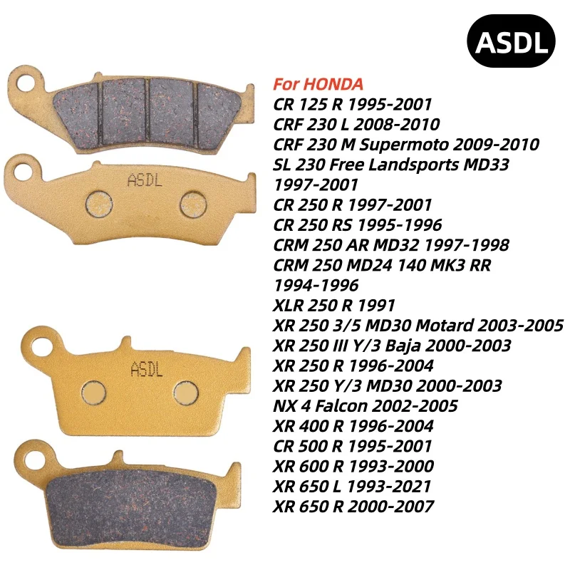 Motorcycle Front Rear Brake Pad For HONDA CR125 CRF230 SL230 CR250 CRM250 XLR250 XR250 XR400 CR500 CR 125 250 XR 250 400 600 650
