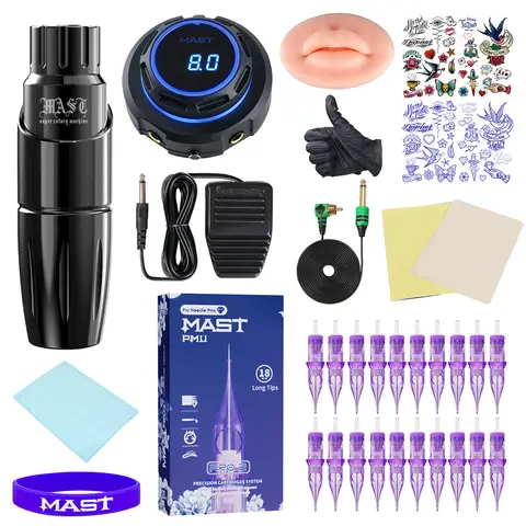 Mast Tour Tattoo Machine Kit Permanent Makeup Pen with Mast Power Supply Pro Cartridge Needles for Eyebrow & Lip Makeup Artist