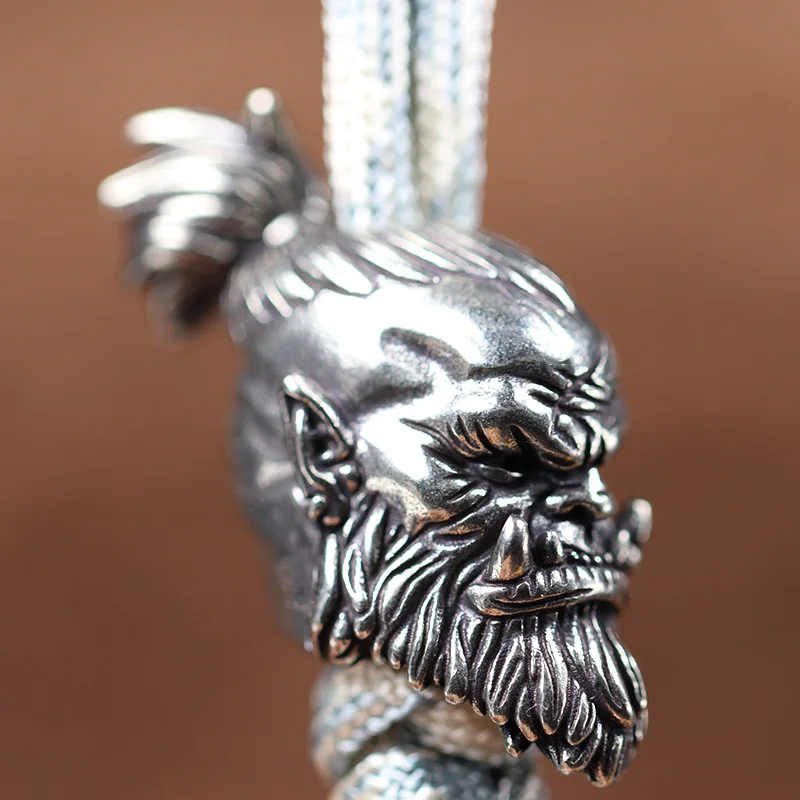 Orcish Warrior Head Sculpture Brass Knife Bead EDC Outdoor DIY Paracord Accessories Handmade Woven Lanyard Pendant Retro Hanging