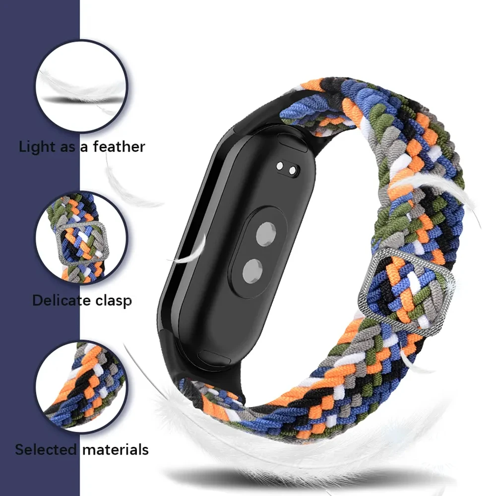 Strap for Xiaomi Mi Band 8 global version Elastic Nylon Braided Solo Loop Adjustable Replacement correa Miband 8 NFC bracelet