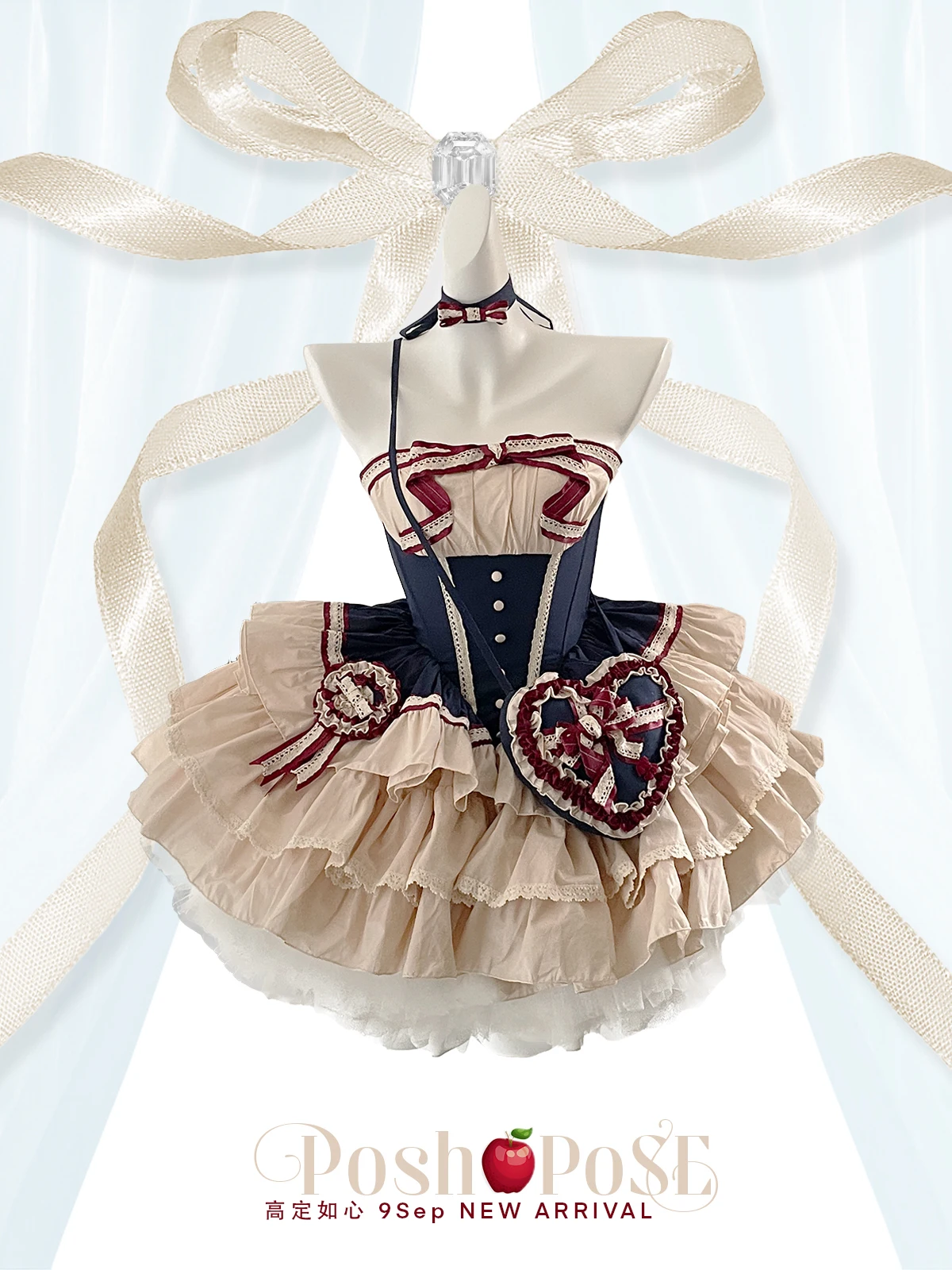 Original High Quality Lolita Sets Sweet Princess Dress Elegant Lace Stitching Slash Neck Off Shoulder Puffy Dress with Love Bag