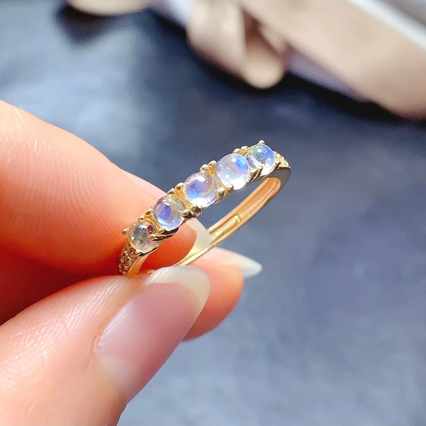 

3mm Natural Moonstone/Topaz/Tourmaline Ring S925 Sterling Silver Certificate Fine Fashion Charm Weddings Jewelry for Women FS